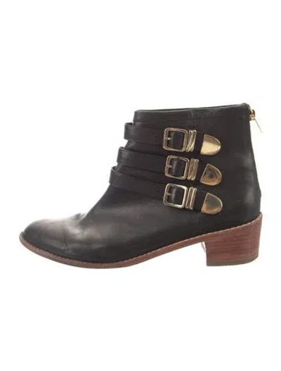 Pre-owned Loeffler Randall Leather Moto Boots In Black