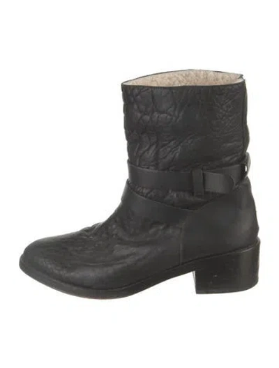 Pre-owned Loeffler Randall Leather Moto Boots In Black