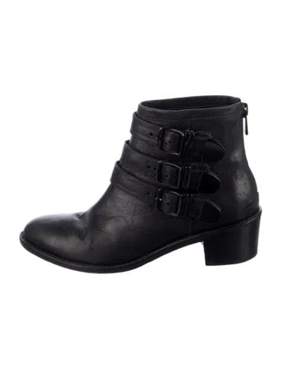 Pre-owned Loeffler Randall Leather Moto Boots In Black