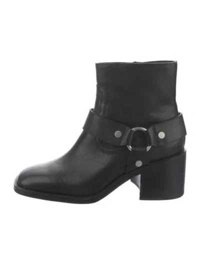 Pre-owned Loeffler Randall Leather Moto Boots In Black
