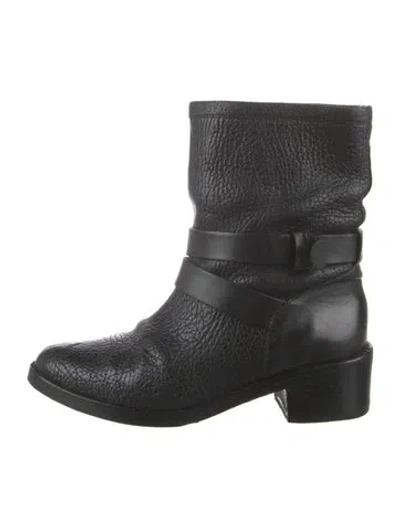 Pre-owned Loeffler Randall Leather Moto Boots In Black