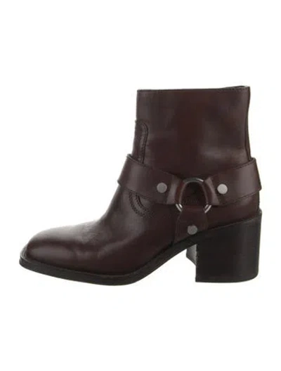 Pre-owned Loeffler Randall Leather Moto Boots In Brown