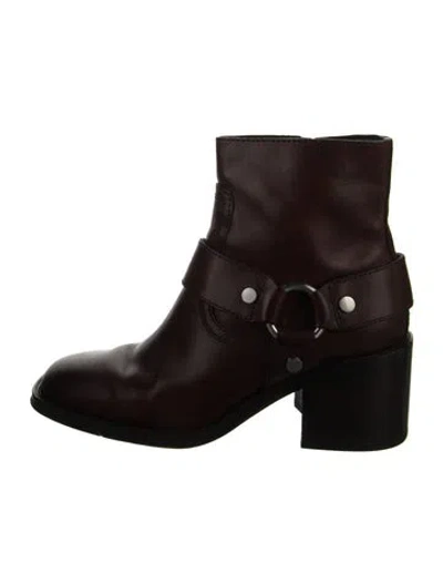 Pre-owned Loeffler Randall Leather Moto Boots In Brown