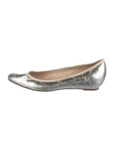 Pre-owned Loeffler Randall Leather Patterned Ballet Flats In Metallic/silver