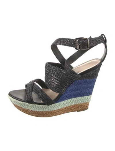 Pre-owned Loeffler Randall Leather Patterned Sandals In Black