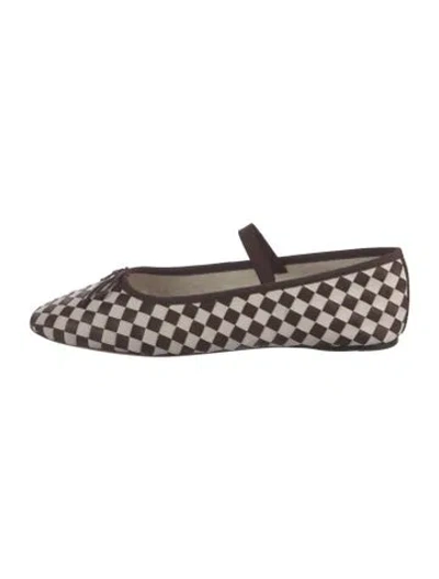 Pre-owned Loeffler Randall Leather Plaid Print Ballet Flats In Brown