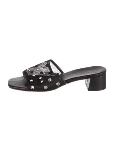 Pre-owned Loeffler Randall Leather Printed Slides In Black