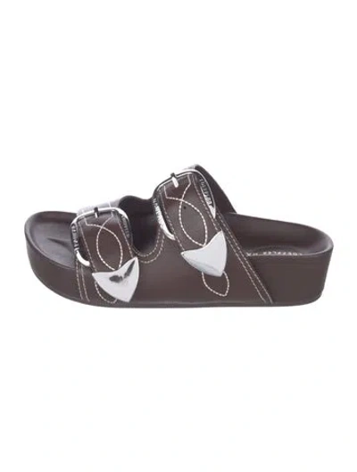 Pre-owned Loeffler Randall Leather Printed Slides In Brown