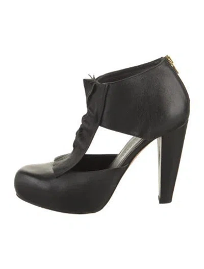 Pre-owned Loeffler Randall Leather Ruffle Embellishment Lace-up Boots In Black