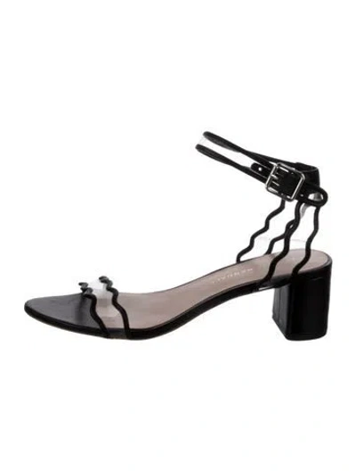 Pre-owned Loeffler Randall Leather Scalloped Accent Sandals In Black