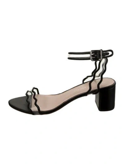 Pre-owned Loeffler Randall Leather Scalloped Accent Sandals In Black