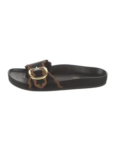 Pre-owned Loeffler Randall Leather Slides In Black