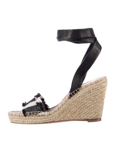 Pre-owned Loeffler Randall Leather Striped Espadrilles In Black/neutrals
