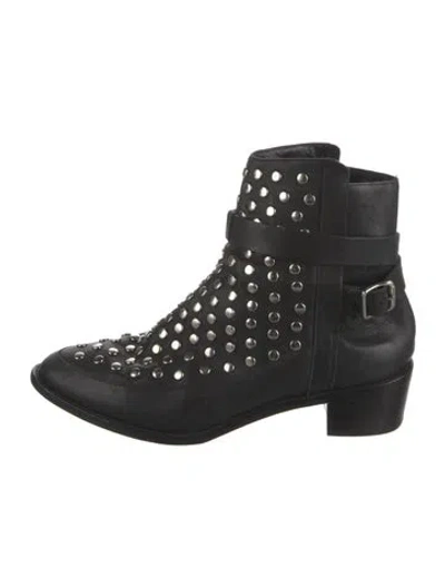 Pre-owned Loeffler Randall Leather Studded Accents Boots In Black