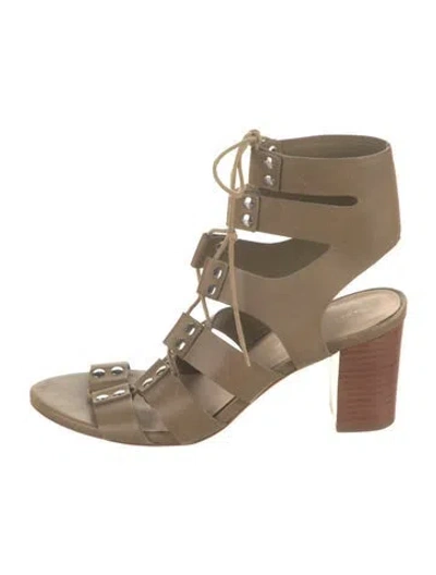 Pre-owned Loeffler Randall Leather Studded Accents Gladiator Sandals In Brown