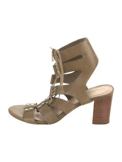 Pre-owned Loeffler Randall Leather Studded Accents Gladiator Sandals In Brown