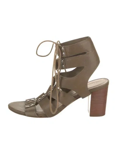 Pre-owned Loeffler Randall Leather Studded Accents Gladiator Sandals In Brown
