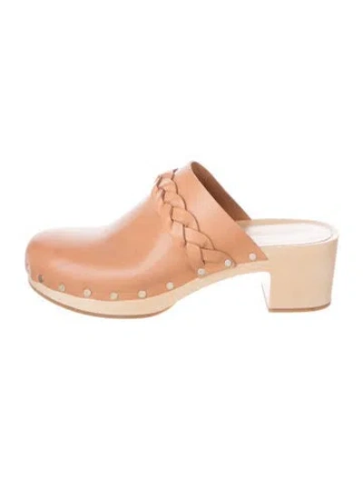 Pre-owned Loeffler Randall Leather Studded Accents Mules In Brown