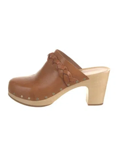 Pre-owned Loeffler Randall Leather Studded Accents Mules In Brown