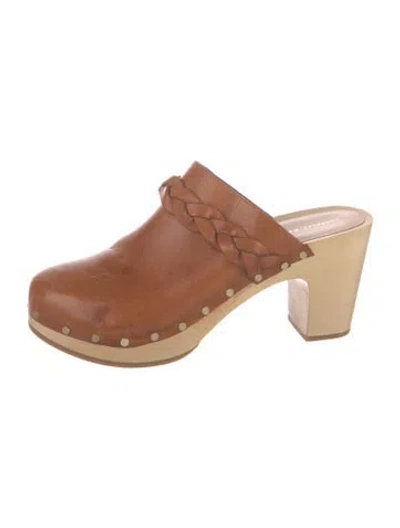 Pre-owned Loeffler Randall Leather Studded Accents Mules In Brown/neutrals