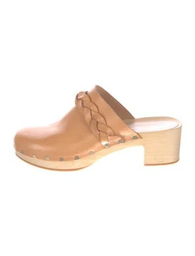 Pre-owned Loeffler Randall Leather Studded Accents Mules In Neutral