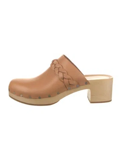 Pre-owned Loeffler Randall Leather Studded Accents Mules In Neutrals