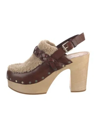 Pre-owned Loeffler Randall Leather Studded Accents Slingback Pumps In Brown