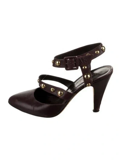 Pre-owned Loeffler Randall Leather Studded Accents T-strap Pumps In Black