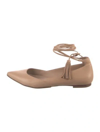 Pre-owned Loeffler Randall Leather Tassel Accents Ballet Flats In Neutrals