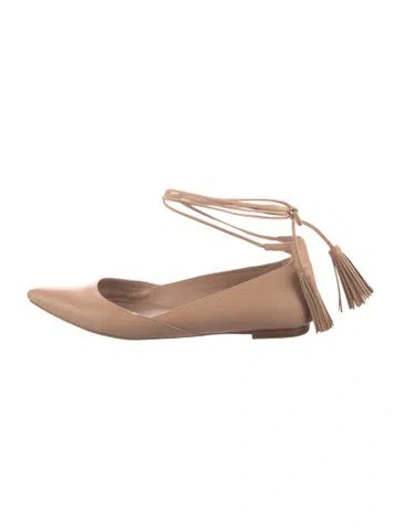 Pre-owned Loeffler Randall Leather Tassel Accents Flats In Neutral