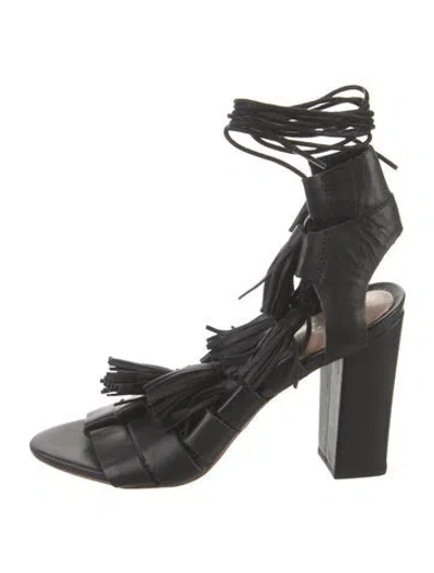 Pre-owned Loeffler Randall Leather Tassel Accents Gladiator Sandals In Black
