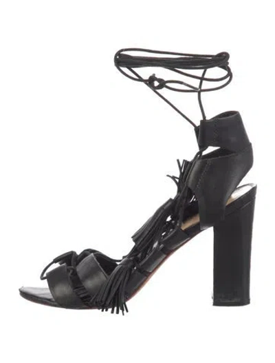 Pre-owned Loeffler Randall Leather Tassel Accents Gladiator Sandals In Black
