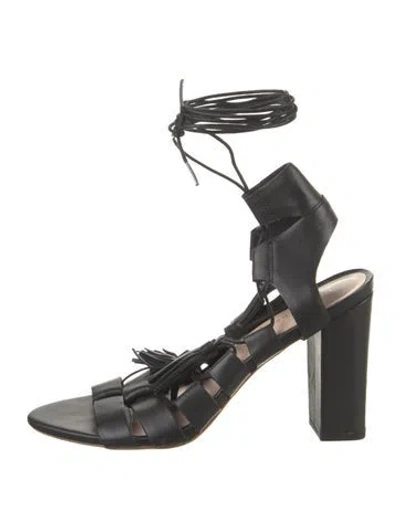 Pre-owned Loeffler Randall Leather Tassel Accents Gladiator Sandals In Black