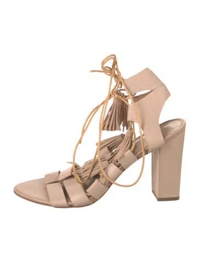 Pre-owned Loeffler Randall Leather Tassel Accents Gladiator Sandals In Neutral