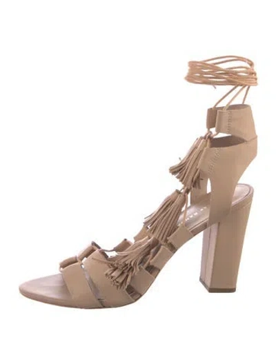 Pre-owned Loeffler Randall Leather Tassel Accents Gladiator Sandals In Neutral