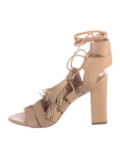 Pre-owned Loeffler Randall Leather Tassel Accents Gladiator Sandals In Neutral