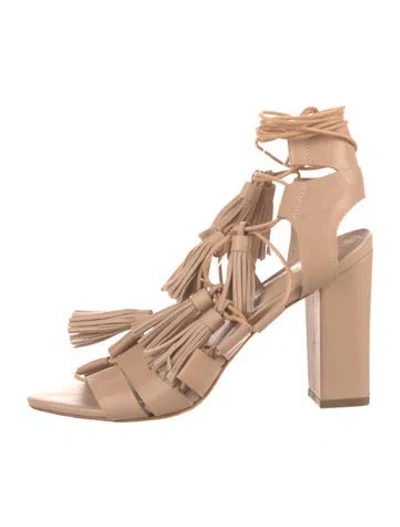 Pre-owned Loeffler Randall Leather Tassel Accents Gladiator Sandals In Neutral