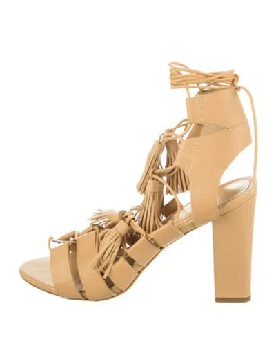 Pre-owned Loeffler Randall Leather Tassel Accents Gladiator Sandals In Neutral