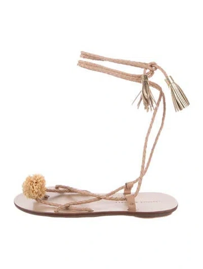 Pre-owned Loeffler Randall Leather Tassel Accents Gladiator Sandals In Neutral
