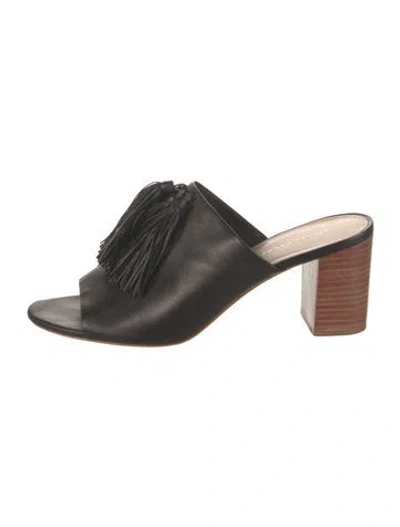 Pre-owned Loeffler Randall Leather Tassel Accents Mules In Black