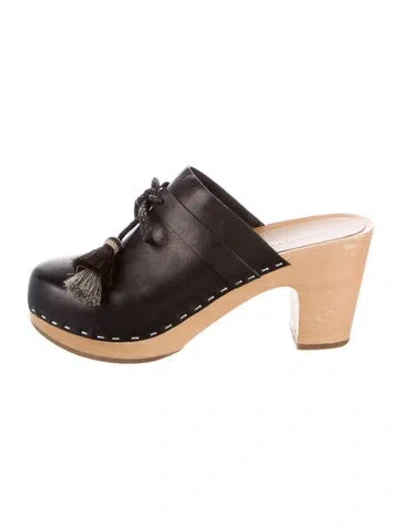 Pre-owned Loeffler Randall Leather Tassel Accents Mules In Black