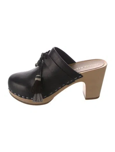 Pre-owned Loeffler Randall Leather Tassel Accents Mules In Black