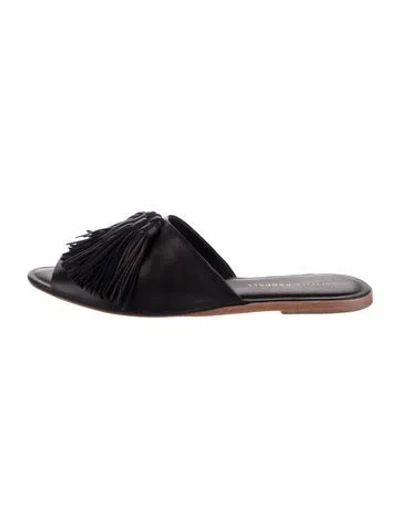 Pre-owned Loeffler Randall Leather Tassel Accents Mules In Black