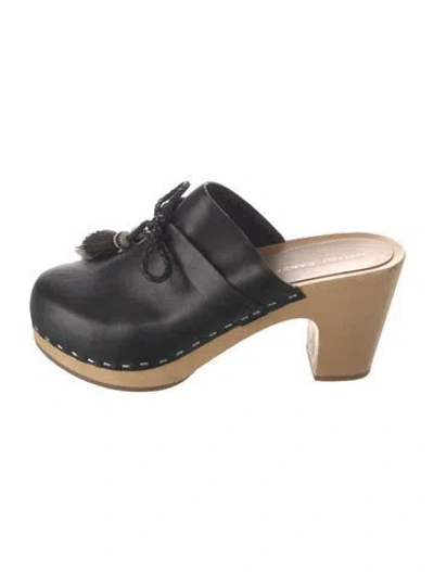 Pre-owned Loeffler Randall Leather Tassel Accents Mules In Black