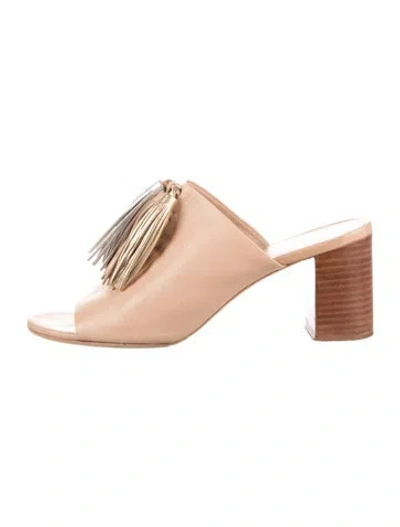 Pre-owned Loeffler Randall Leather Tassel Accents Mules In Metallic/neutrals