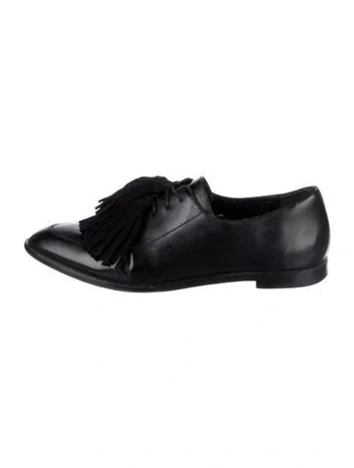 Pre-owned Loeffler Randall Leather Tassel Accents Oxfords In Black