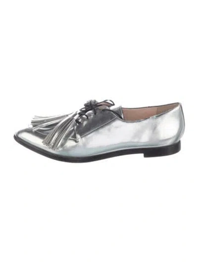 Pre-owned Loeffler Randall Leather Tassel Accents Oxfords In Silver
