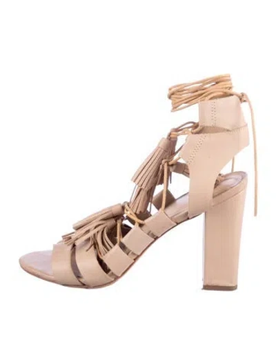 Pre-owned Loeffler Randall Leather Tassel Accents Sandals In Neutrals
