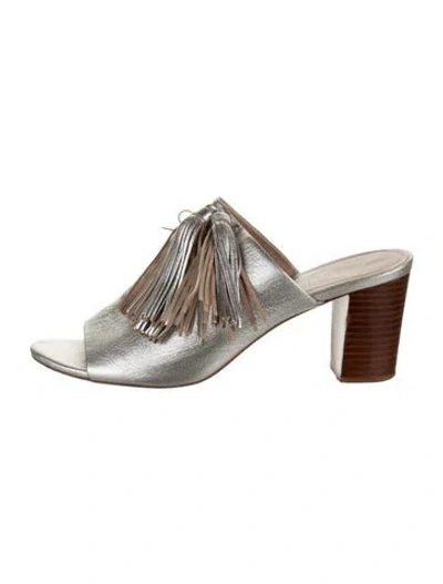 Pre-owned Loeffler Randall Leather Tassel Accents Slides In Silver