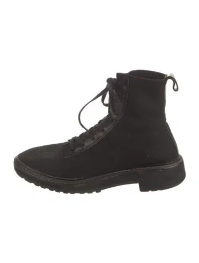 Pre-owned Loeffler Randall Leather Trim Embellishment Combat Boots In Black